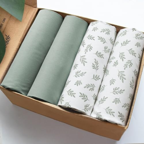 Biloban Mini Crib Sheets 4 Pack Aqua Leaf