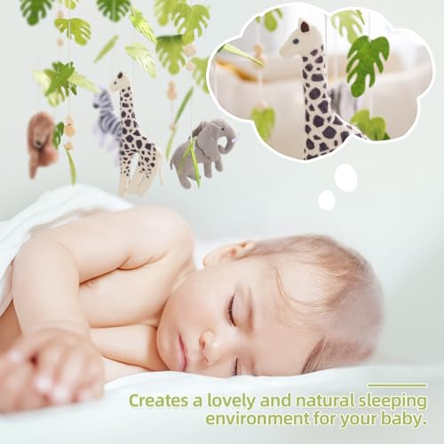 Handmade Jungle Baby Mobile for Crib with Lion Elephant Zebra Giraffe
