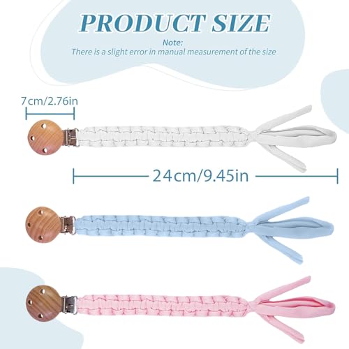 Maveek Braided Pacifier Clips 3 Pack Neutral Colors