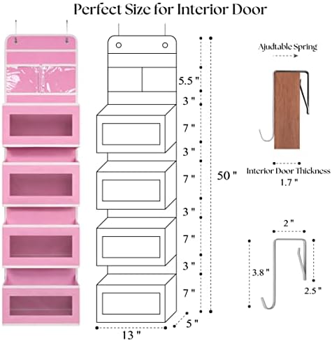 Pink Over Door Organizer with 4 Large Pockets