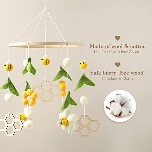 Boho Bee Flower Crib Mobile for Boys Girls - Soft Sound Sleep Aid