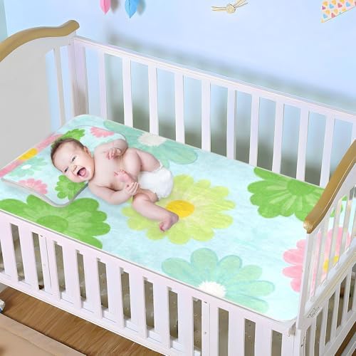 Cooling Floral Peach Blue Baby Mattress Pad Protector 28x52