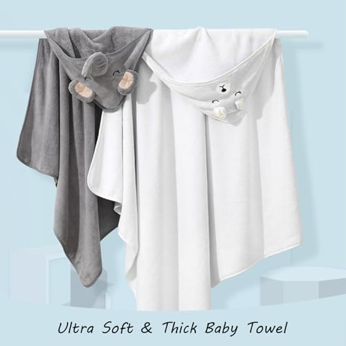 2 Pack Hooded Baby Towels - Elephant Bear Design
