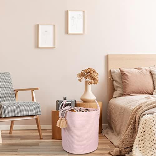 Cotton Rope Laundry Basket Hamper for Girls Kids Baby Nursery Storage