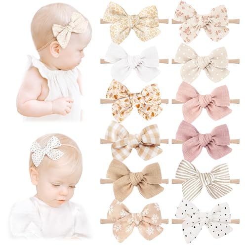 Niceye Baby Hair Bow Set 12 Stretchy Headbands for Toddlers