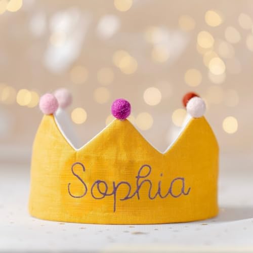 Handmade Yellow Birthday Crown with Embroidered Name