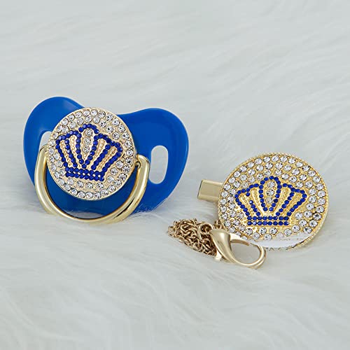 MIYOCAR Bling Baby Gold Blue Crown Pacifier Clip Set