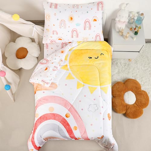 CARUILI Toddler Bedding Set for Girls 4 Piece Rainbow