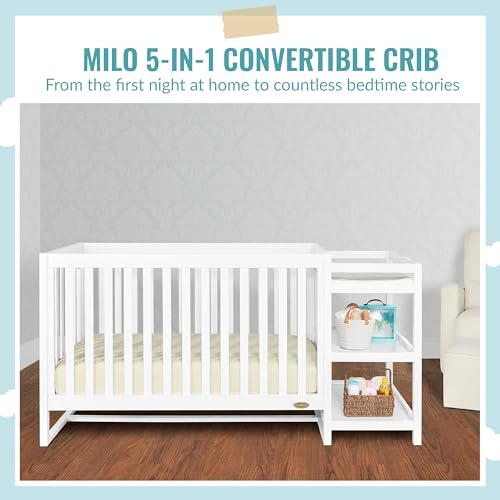 Dream On Me Milo 5-in-1 Crib Changing Table in White
