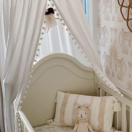 LOAOL Bed Canopy with Pom Pom for Kids Crib