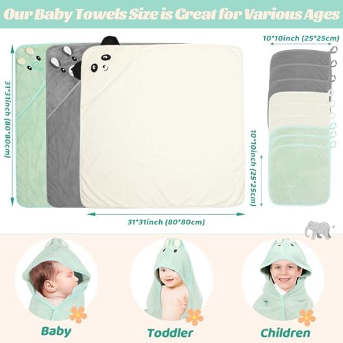 12 Pc Baby Towels Set - Hooded Towels Washcloths for Newborns