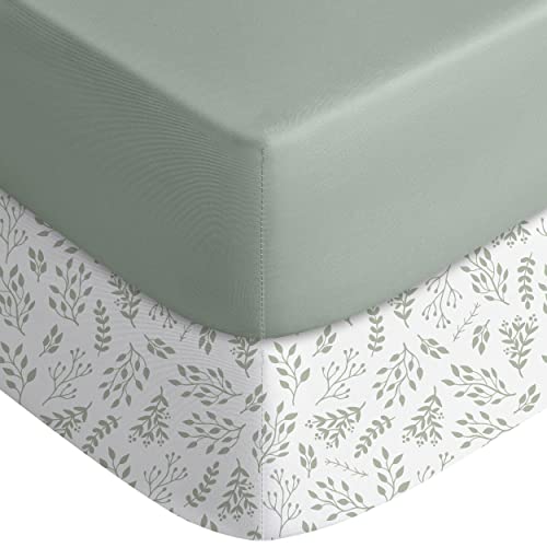 Yoofoss Crib Sheets 2 Pack Green Leaf Microfiber