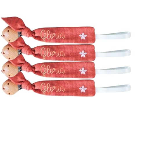 Personalized Pacifier Clip with Embroidery 6 Inch Wooden Holder