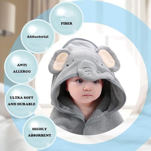 YECELINST URSEORY 2 Pack Hooded Baby Towels with Elephant and Bird Design