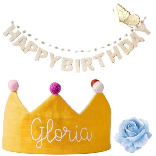 Handmade Mustard Birthday Crown with Custom Name