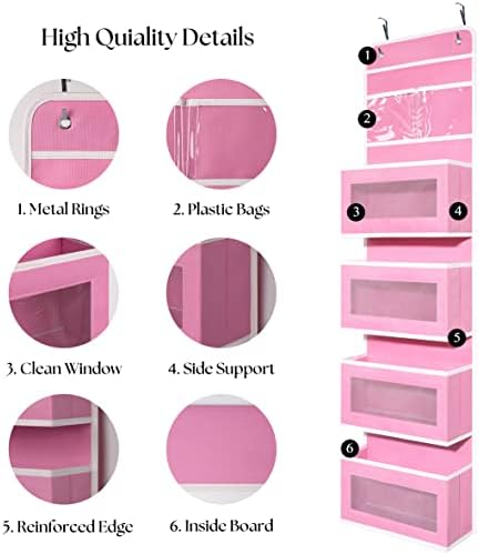 Pink Over Door Organizer with 4 Large Pockets