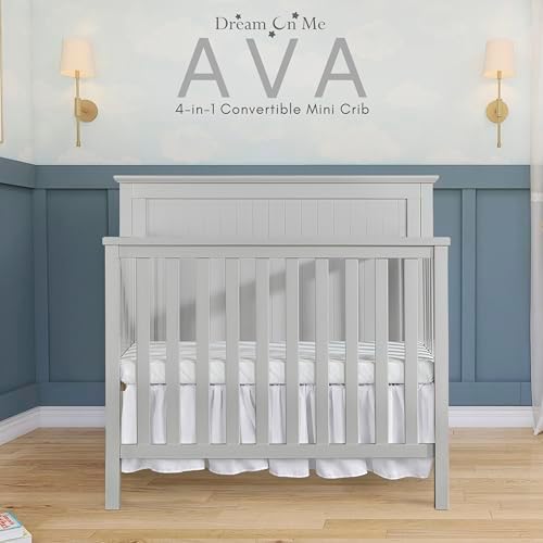 Dream On Me Ava 4-in-1 Convertible Mini Crib in Pebble Grey