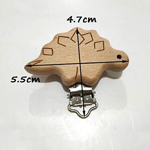 20pcs Natural Beech Wood Pacifier Clips Stegosaurus Shape DIY Chain Accessory