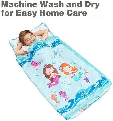 EVERYDAY KIDS Toddler Nap Mat with Pillow - Underwater Mermaids Design