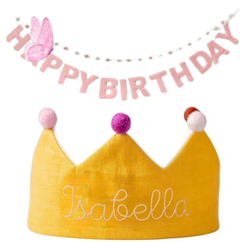 Yellow Birthday Crown with Custom Embroidered Name