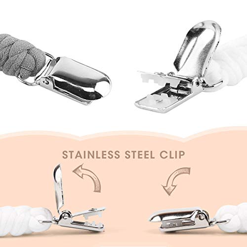 4-Piece Pacifier Clips with Braided Leash for Babies