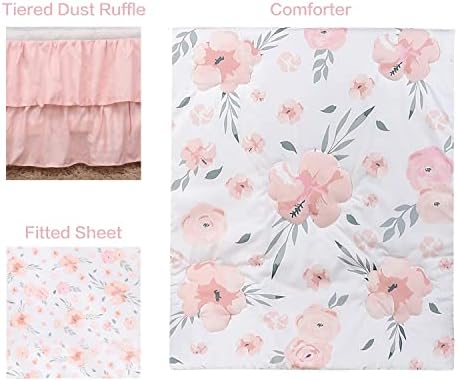 PINNKKU 3-Piece Mini Crib Bedding Set - Floral 1
