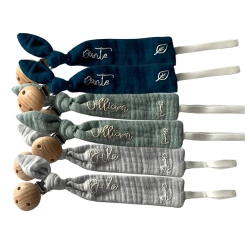 Handmade Pacifier Clip Holder with Embroidered Names