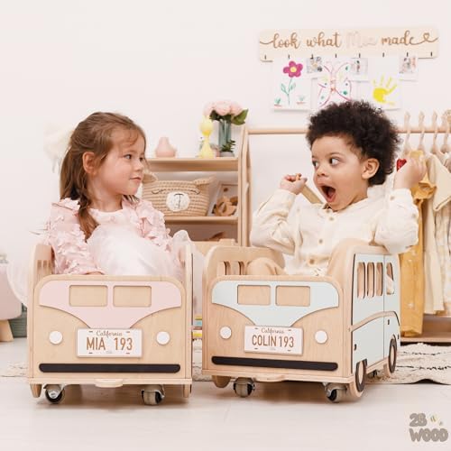 Personalized Wooden Toy Box with Wheels for Kids
