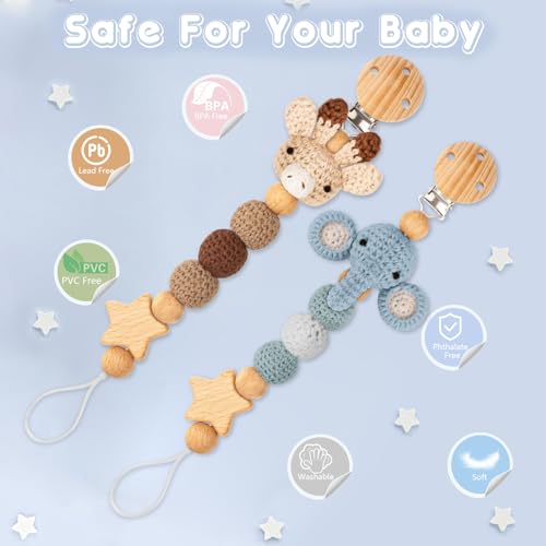 LSTRAGY 2 Pack Pacifier Clips with Deer Elephant Designs