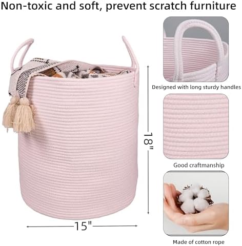 Cotton Rope Laundry Basket Hamper for Girls Kids Baby Nursery Storage