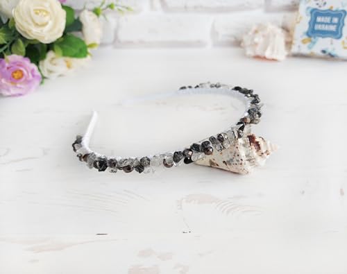 Navy Blue Quartz Beaded Hairband for Women