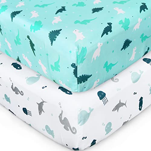 SPRINGSPIRIT Crib Sheets 2-Pack Dinosaur Ocean Print