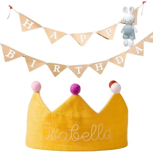 Yellow Birthday Crown with Custom Embroidered Name