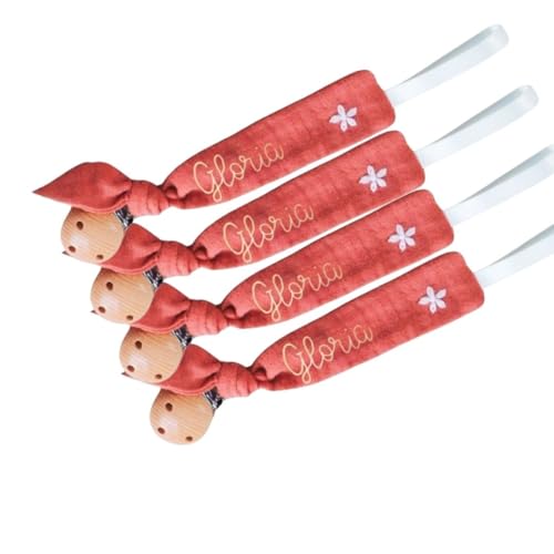Personalized Pacifier Clip with Embroidery 6 Inch Wooden Holder