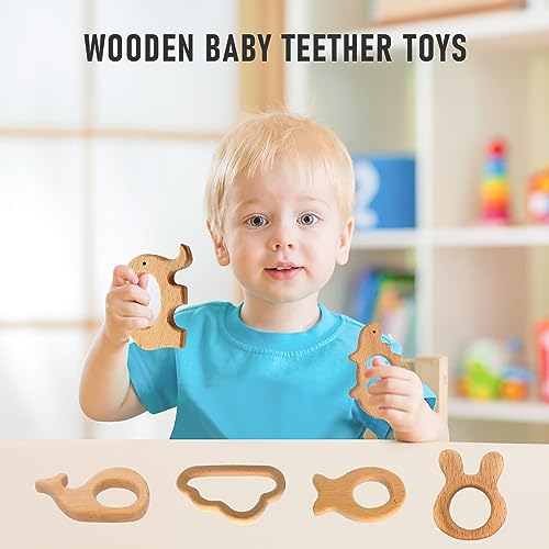 OSTTRPO 12-Pcs Wooden Teether Set for Babies
