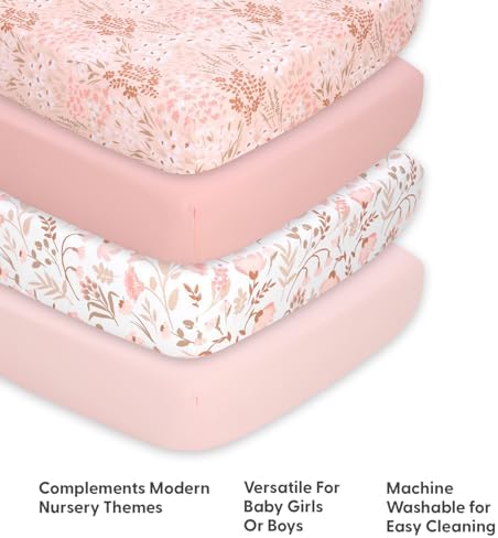 The Peanutshell 4-Pack Fitted Crib Sheets - Whimsical Floral