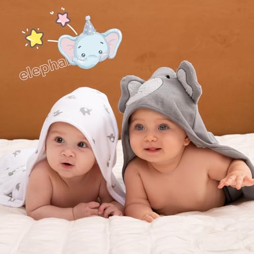 Momcozy Cute Elephant Hooded Baby Towel Set