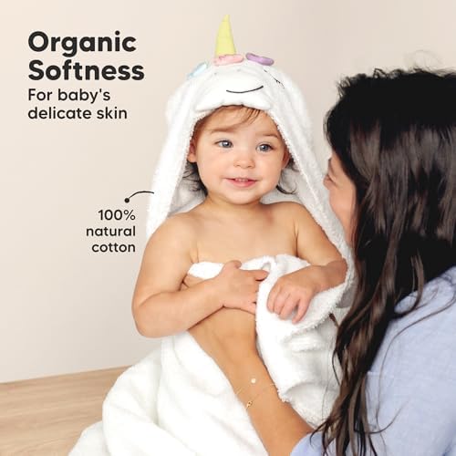 KeaBabies Organic Hooded Baby Towel for Boys Girls