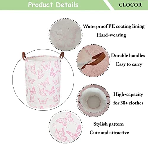 CLOCOR Pink Butterfly Laundry Basket