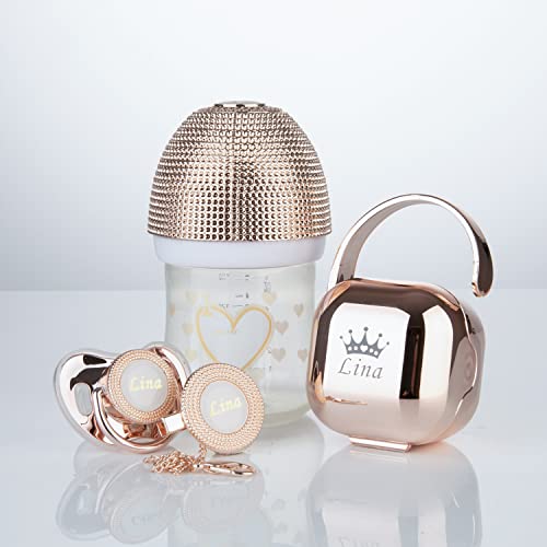 MIYOCAR 3pcs Bling Baby Pacifier Set with Name