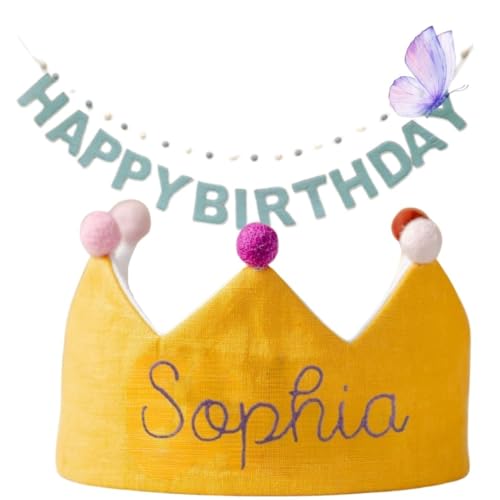 Handmade Yellow Birthday Crown with Embroidered Name