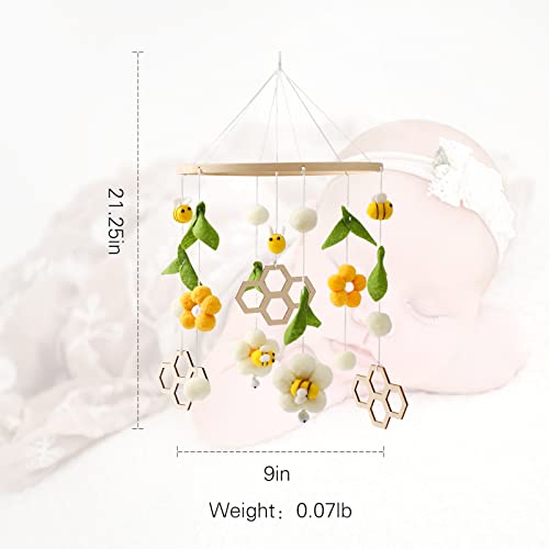 Boho Bee Flower Crib Mobile for Boys Girls - Soft Sound Sleep Aid