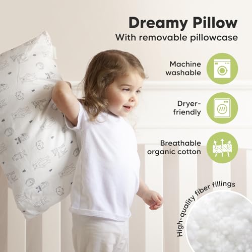 KeaBabies Jumbo Toddler Pillow with Case - Soft Organic Cotton