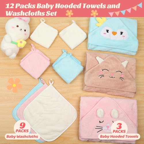 12 PCS Hooded Baby Towels Set for Kids and Newborns