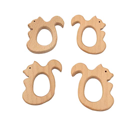 2pcs Natural Beech Wood Squirrel Teether Pendant