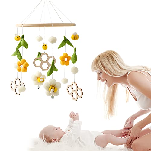 Boho Bee Flower Crib Mobile for Boys Girls - Soft Sound Sleep Aid