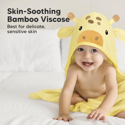 KeaBabies Hooded Baby Towel - Bamboo Viscose Giraffe Design