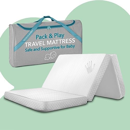 Foldable Travel Pack n Play Mattress Pad with Waterproof Cover and Tote Bag