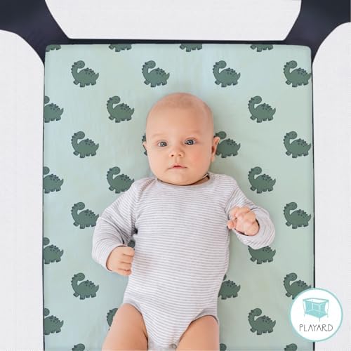 The Peanutshell Green Dino 3-Pack Playard Sheets