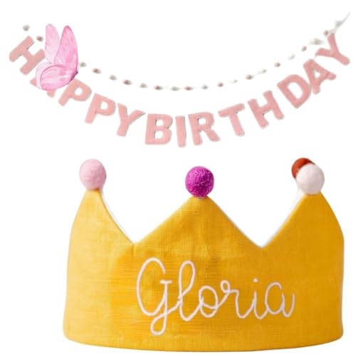 Handmade Mustard Birthday Crown with Custom Name